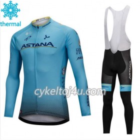 Cykeltrøje Langærmet + Bib Cykelbukser 2018 Astana Pro Team N001 Vinter Thermal Fleece
